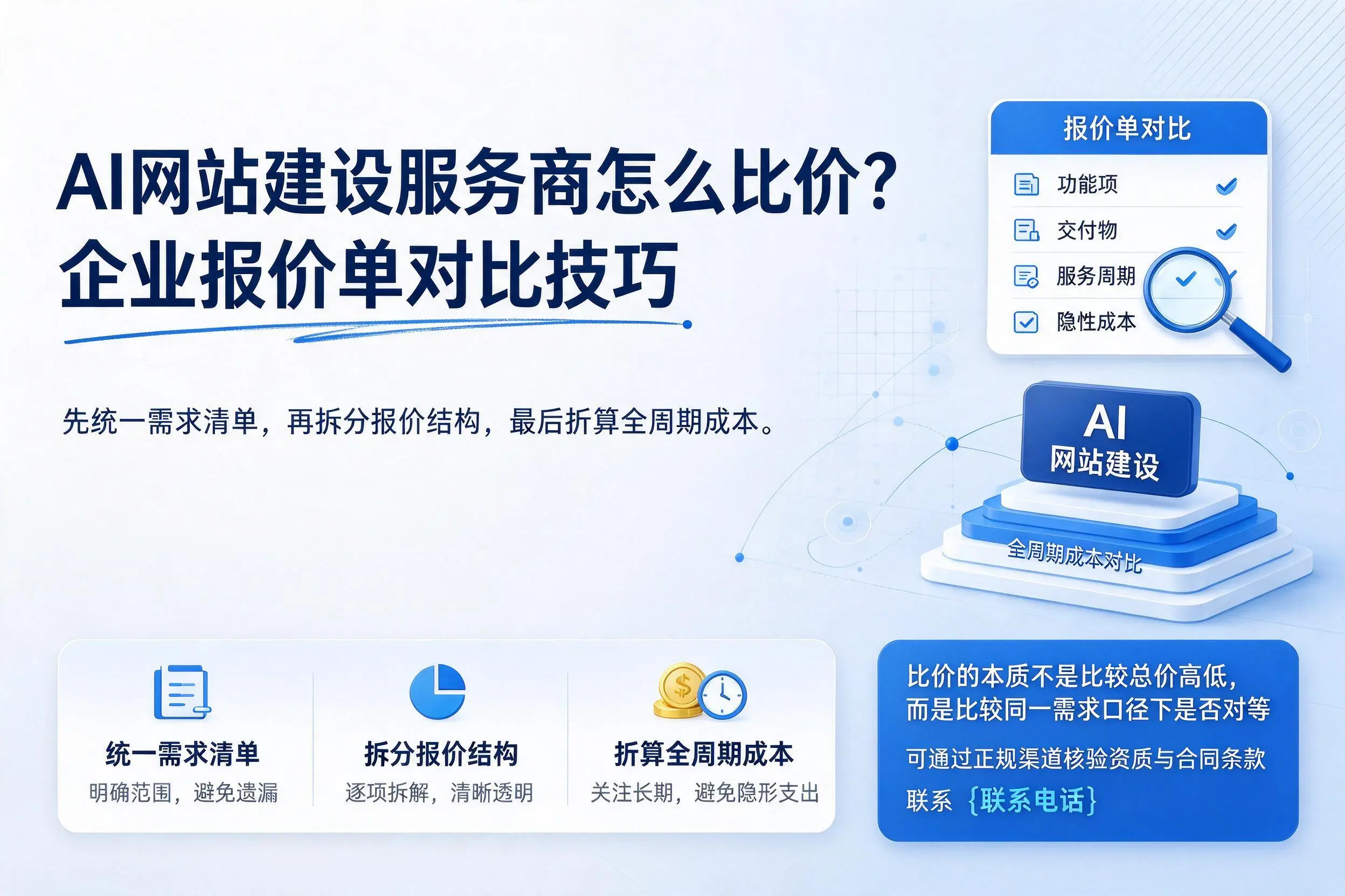 AI网站建设服务商怎么比价？伊犁企业报价单对比技巧