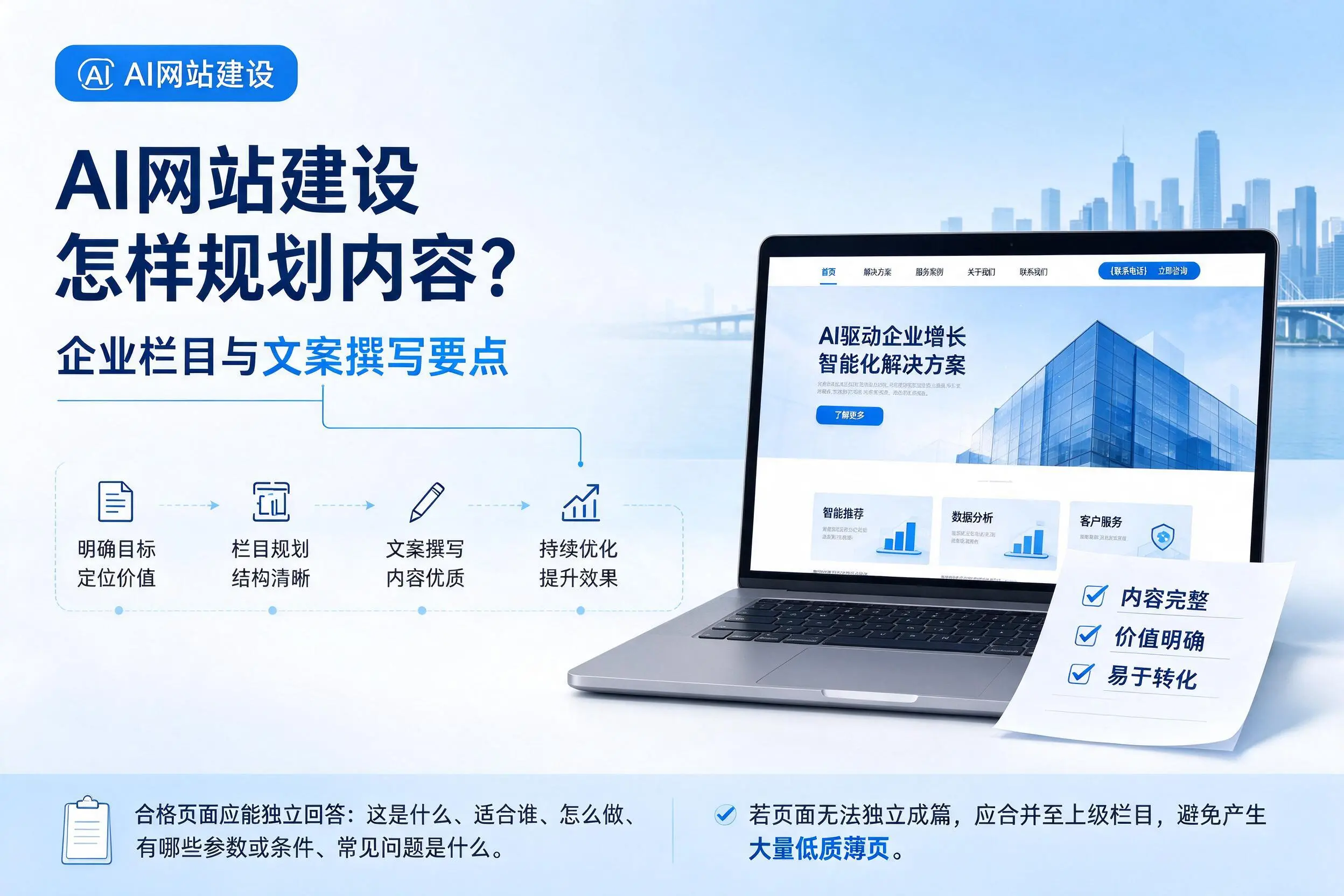 AI网站建设怎样规划内容?伊犁企业栏目与文案撰写要点