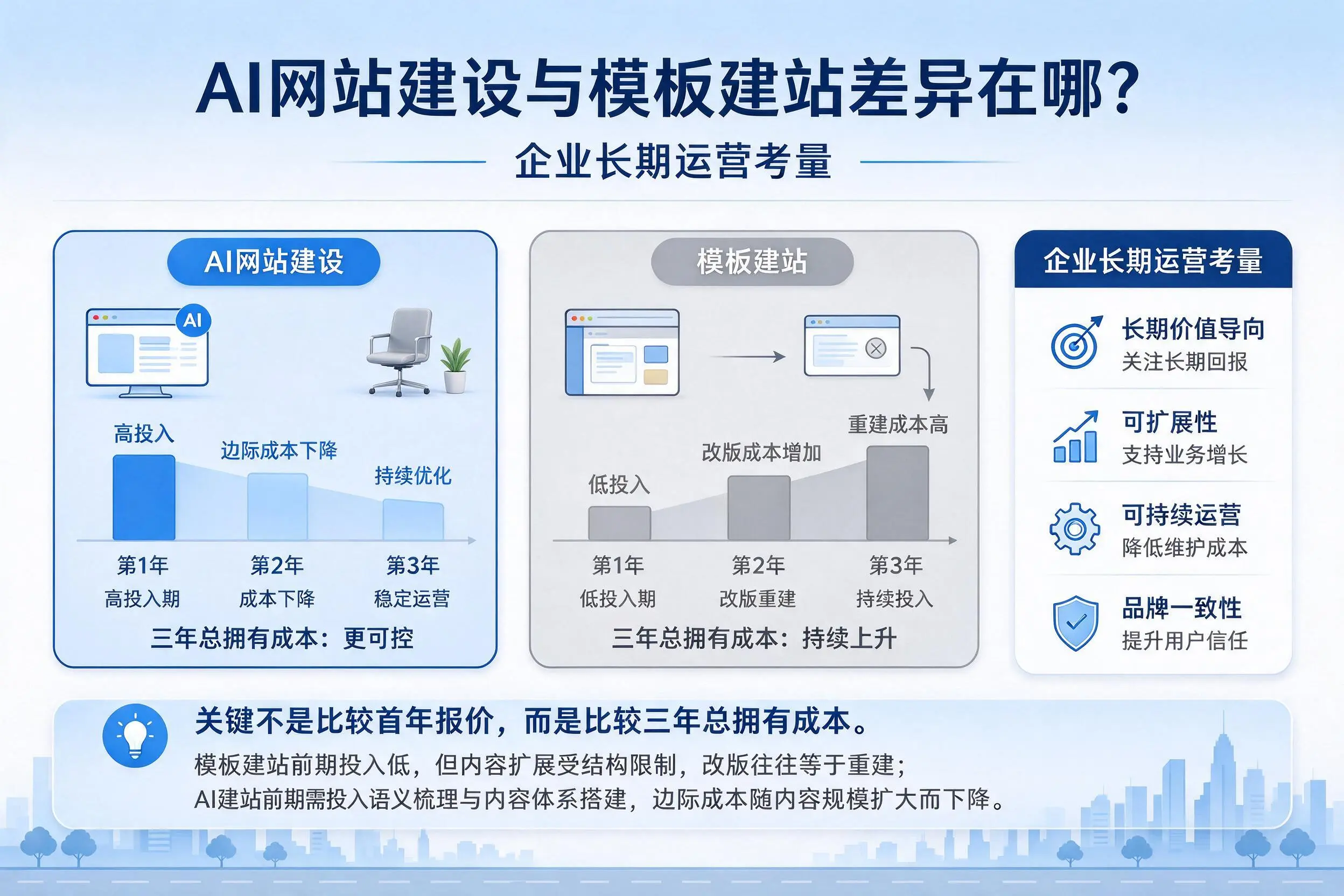 AI网站建设与模板建站差异在哪？伊犁企业长期运营考量